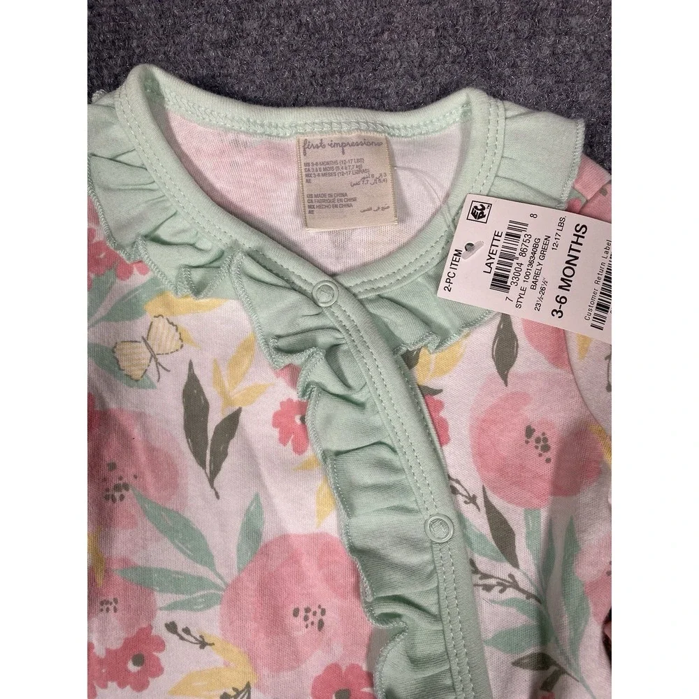 Brand New First Impressions Footie Sleeper Girl 3-6‎ Months Pink Floral headband